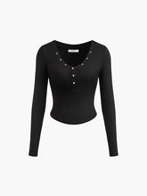 Button Ribbed Long Sleeve T-Shirt